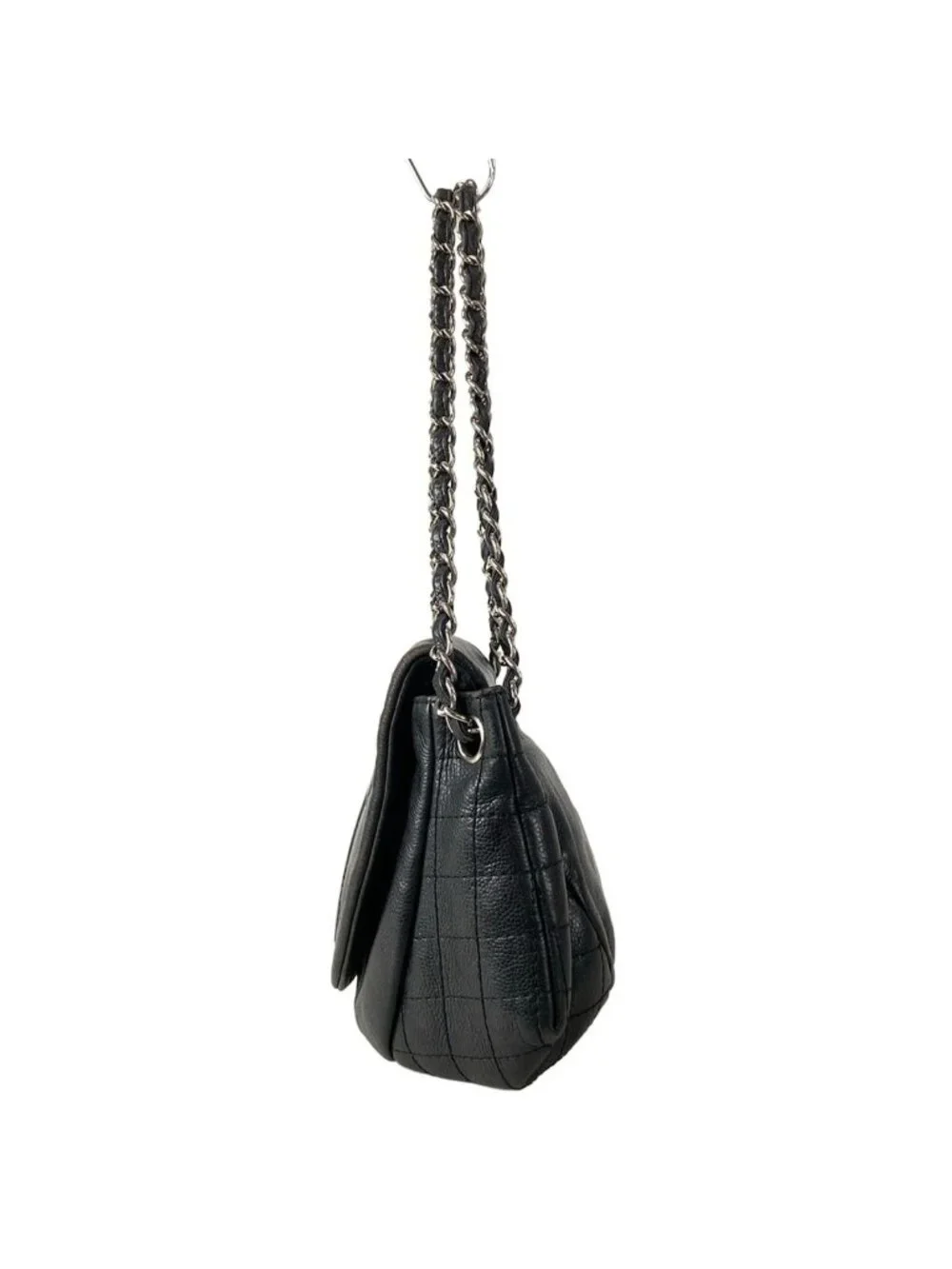 Chanel Shoulder Bag Half Moon Black CC Logo Chain Silver